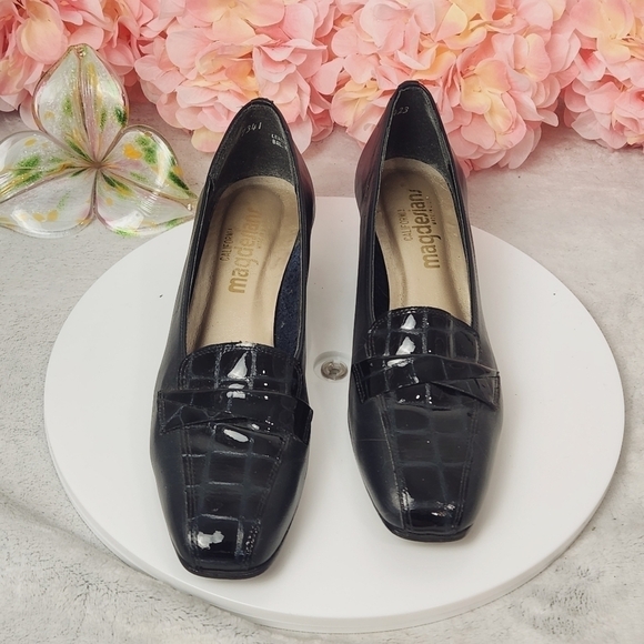 VINTAGE Magdesians Black Leather Block Heed Slip on Shoes Size: 8 - Picture 9 of 13